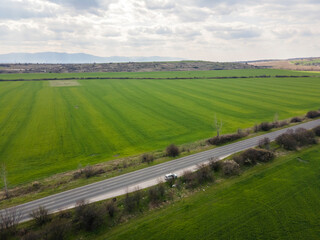  Aerial view of Upper Thracian Plain near town of Parvomay, Bulgaria