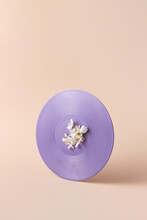 Violet Vintage Vinyl Record With Beautiful White Flowers