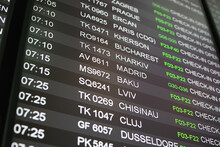 Screen With Departure Flights In Airport, Madrid Baku Lviv