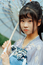 Asian Teenage Girl Wearing Traditional Chinese Hanfu Costume