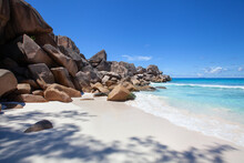 La Digue Island In Seychelles, Grand Anse Beach Landscape