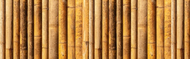 Wall Mural - Panorama of Brown old Bamboo fence texture and background seamless