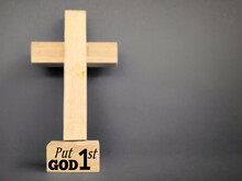 Religion Concept - Put GOD First Text In Vintage Background.Stock Photo.