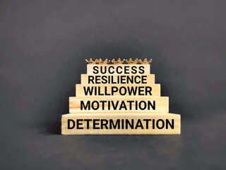 Wall Mural - Inspirational and motivational words of determination motivation willpower resilience success. Stock photo.