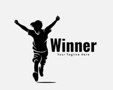 Human Running Expression Success Winning Black White Silhouette Logo Template Illustration Inspiration