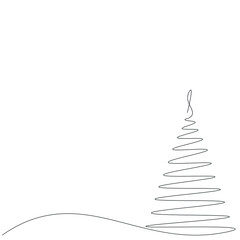 Wall Mural - Christmas tree silhouette line drawing vector illustration