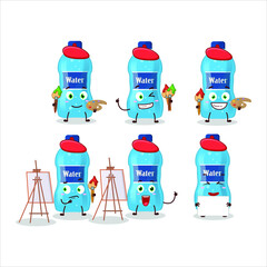 Canvas Print - Artistic Artist of water bottle cartoon character painting with a brush. Vector illustration