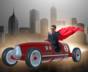 Wall Mural - Superhero businessman driving vintage roadster