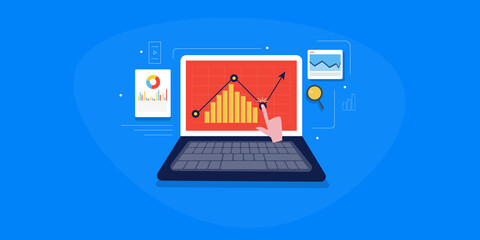 Wall Mural - seo concept on laptop computer, seo web traffic growth and data graph on virtual screen. website vis