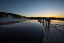 Beautiful Sunset At Midway Geyser Basin, Yellowstone National Park. Blue Hours.