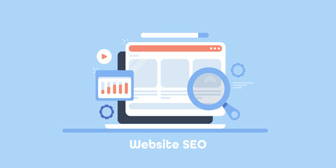 Canvas Print - digital business and website seo optimization with data analytics, web content development, meta dat