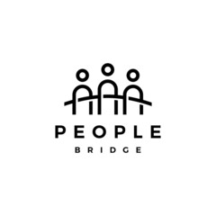 people bridge group three 3 community family connection team work construction logo vector icon illustration