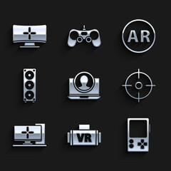 Canvas Print - Set Create account screen, Virtual reality glasses, Portable video game console, Target sport, Computer monitor, Stereo speaker, Ar, augmented and icon. Vector