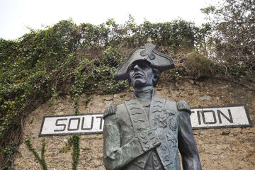 Sticker - Old bronze Admiral Horatio Nelson statue in South Bastion, Gibraltar, United Kingdom