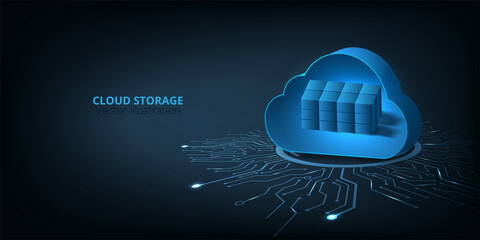 Leinwandbilder - Cloud storage concept.Visualization Cloud storage with data protected exchange  Cloud computing, big data center, on dark blue background.