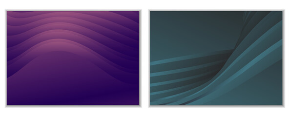 Abstract gradient waves background and folds. A set of 2 templates. 3D illustration in gentle pastel colors. Vector