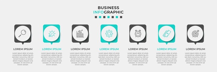 Vector Infographic design business template with icons and 7 options or steps. Can be used for process diagram, presentations, workflow layout, banner, flow chart, info graph