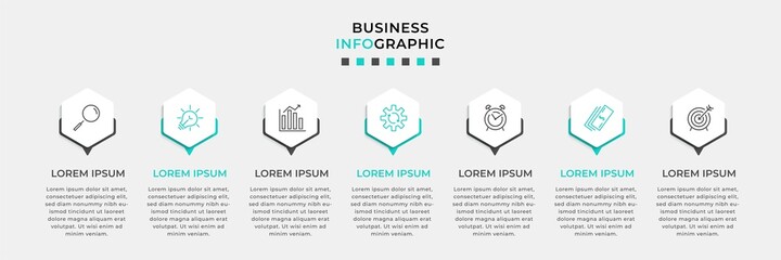 Vector Infographic design business template with icons and 7 options or steps. Can be used for process diagram, presentations, workflow layout, banner, flow chart, info graph