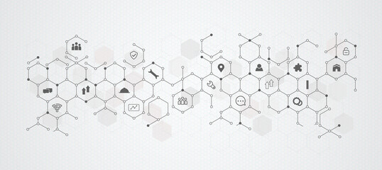 technology background with flat icons and business concept symbols, apprentice, work and concept for internet of things wifi network communication illustration