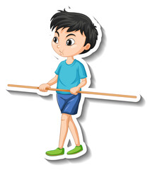 Wall Mural - Cartoon character sticker with a boy holding wooden stick