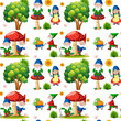 Gnome or dwarf seamless pattern with garden elements