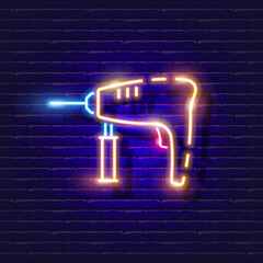 Wall Mural - Rotary Hammer neon icon. Vector illustration for design. Repair tool glowing sign. Construction tools concept.