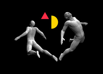 Wall Mural - man floating in the air. take me higher. meditating concept. voxel art. 3d vector illustration.
