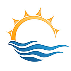 Wall Mural - Sun and Blue Wave round Symbol. 