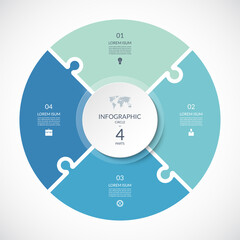 Wall Mural - Vector infographic puzzle circular template. Cycle diagram with 4 parts, options. Can be used for chart, graph, report, presentation, web design.