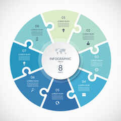 vector infographic puzzle circular template. cycle diagram with 8 parts, options. can be used for ch