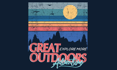 mountain travel retro typography t shirt design. great outdoors summer trek at the wild. wilderness 