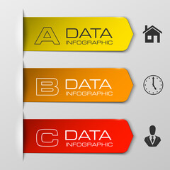 Fototapete - Information infographic statistic vector presentation. Graphic composition for your business presentations. Three glossy Arrow for your annotations. Three color sticker for registration of proposals