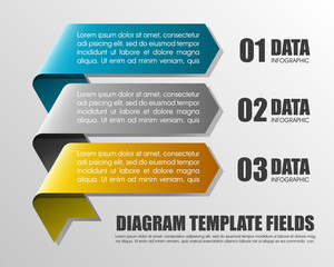 Fototapete - Information infographic statistic vector presentation. Graphic composition for your business presentations. Three glossy strip for your annotations. 3 color sticker for registration of proposals