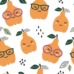 Sticker - Seamless pattern with cute kawaii pears.