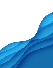 Wall Mural - Abstract background in paper cut style. 3d wallpaper with cut out deep waves modern cover. Blue color layers with smooth shadow papercut art. Vector card illustration, origami geometric shapes