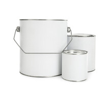 Closed Blank Cans Of Paint On White Background