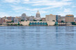 Madison Wisconsin city skyline over Lake Monona