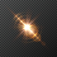 Wall Mural - light effect, star burst with sparkles isolated on transparent background. sun flash rays or gold sp