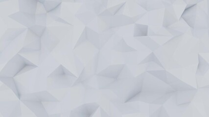 Wall Mural - Spatial abstract geometric white triangles loop background animation. Seamless animation of 3D triangular mosaic polygonal wall pattern