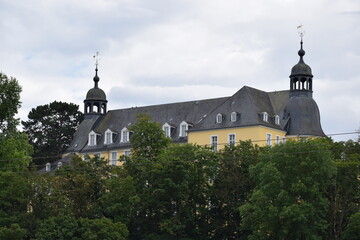 Canvas Print - Ansicht von Schloss Oranienstein aus Aull, über die Lahn hinweg