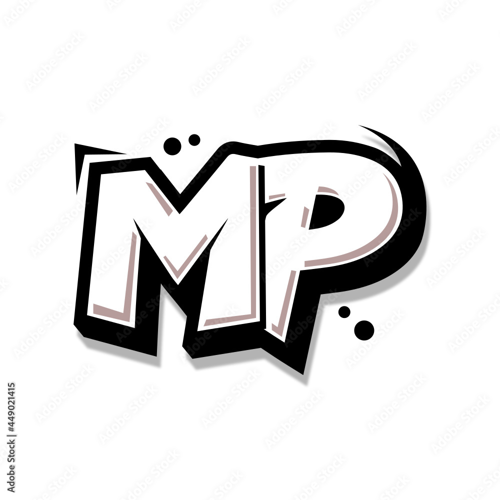 Fun Mp Lettering Simple Initial Logo Lettering Cartoon Grafity Black and White MP Stock ...