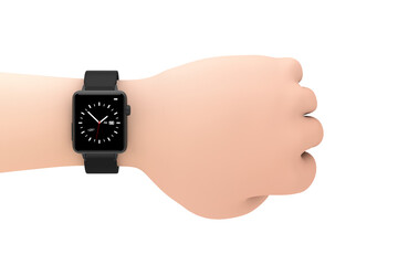 Aufkleber - Black Modern Smart Watch Mockup and Strap Closeup on the Wrist of Cartoon Hand. 3d Rendering