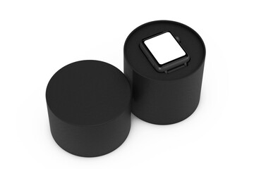 Fototapete - Black Modern Smart Watch Mockup and Strap with Black Gift Box. 3d Rendering