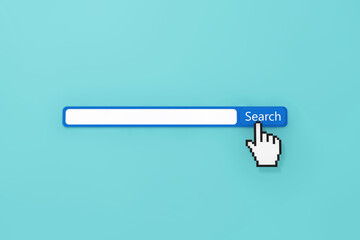 Fototapete - Internet Search Bar Icon with Pixel Hand. 3d Rendering