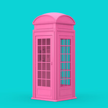 Classic British Pink Phone Booth In Duotone Style. 3d Rendering