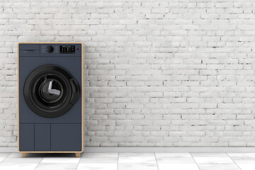 Poster - Abstract Modern Fashion Elegant Wooden Washing Machine in front of White Brick Wall. 3d Rendering