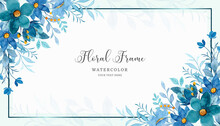 Blue Floral Frame Background With Watercolor