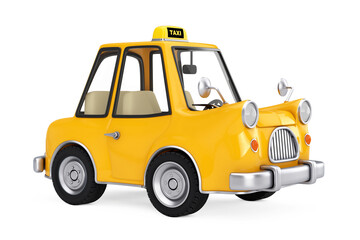 Fototapete - Yellow Cartoon Taxi Car. 3d Rendering