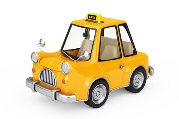 Fototapete - Yellow Cartoon Taxi Car. 3d Rendering