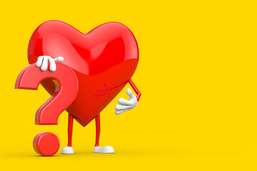 Aufkleber - Red Heart Person Character Mascot with Red Question Mark Sign. 3d Rendering